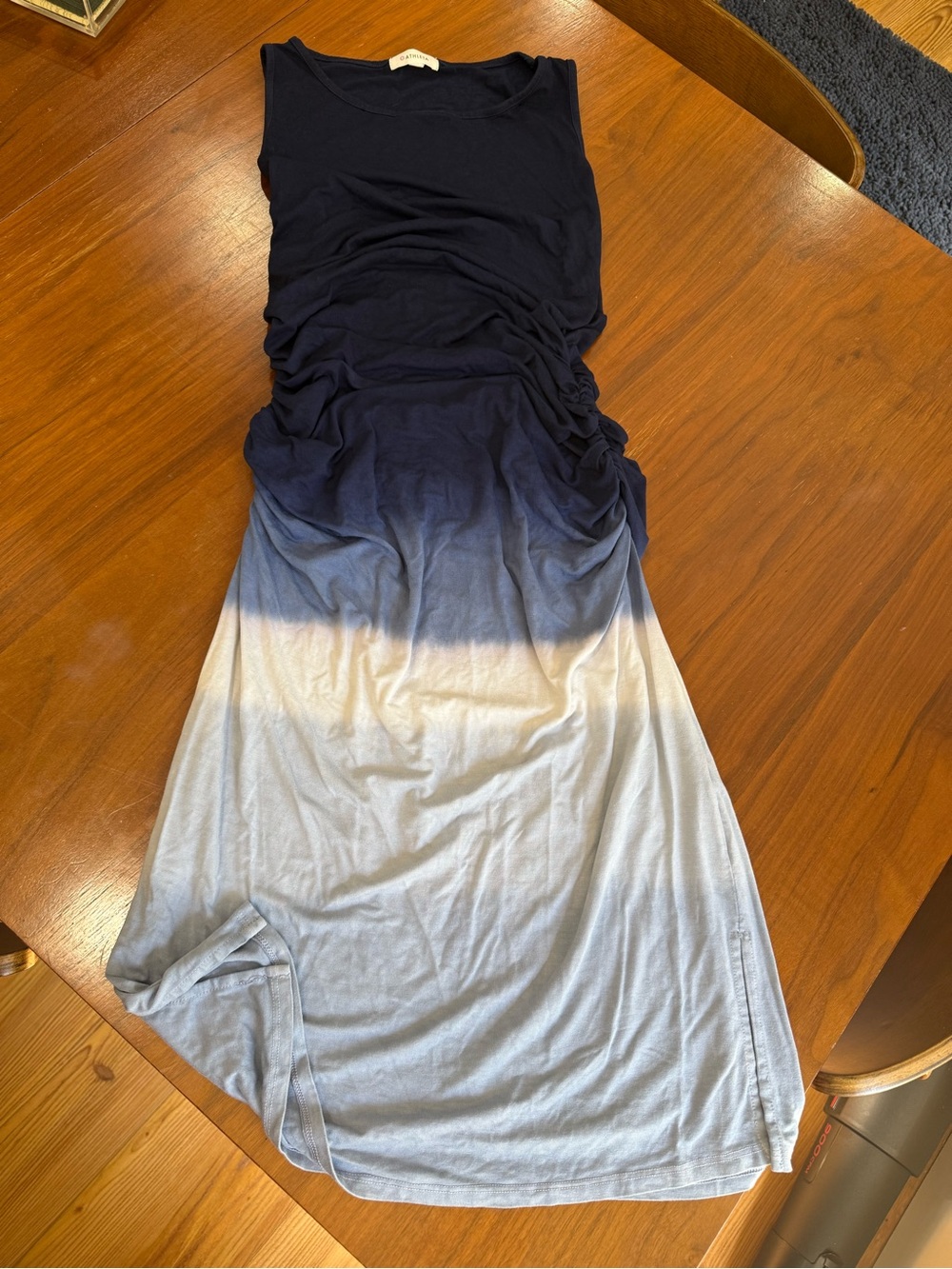 Athleta Blue Ombre Ruched Maxi Dress